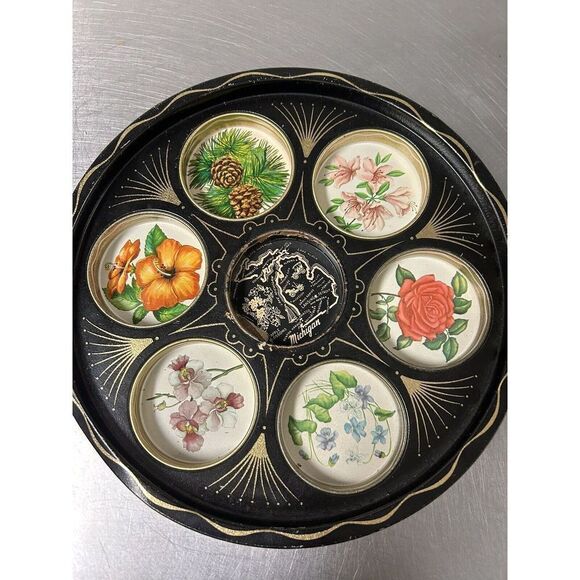 Vintage 1950s Michigan Tin Tray Drinks Pitcher Black-Tone Metal Serving Souvenir - Picture 7 of 9